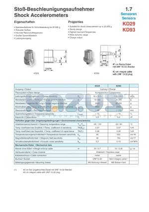 KD29 datasheet - Sto^Beschleunigungsaufnehmer Shock Accelerometers