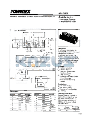 KD224575 datasheet - Dual Darlington Transistor Module (75 Amperes/600 Volts)
