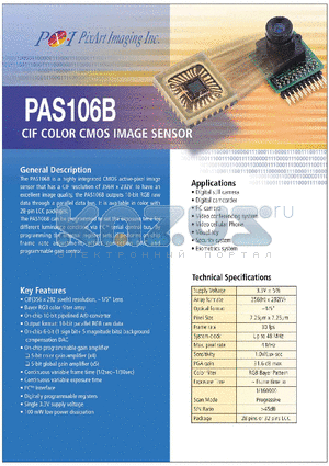 PAS106BBA datasheet - CIF COLOR CMOS IMAGE SENSOR