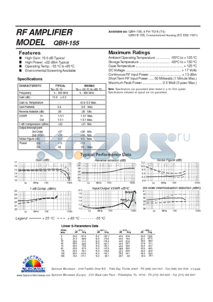 QBH-155 datasheet - RF AMPLIFIER