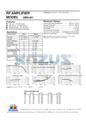 QBH-261 datasheet - RF AMPLIFIER