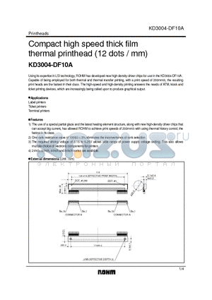KD3004-DF10A datasheet - Compact high speed thick film thermal printhead (12 dots / mm)
