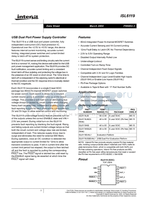 ISL6119 datasheet - USB Dual Port Power Supply Controller