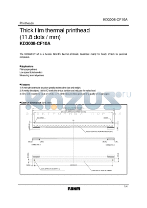 KD3008-CF10A datasheet - Thick film thermal printhead (11.8 dots / mm)