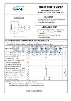 LM4001 datasheet - SURFACE MOUNT RECTIFIERS