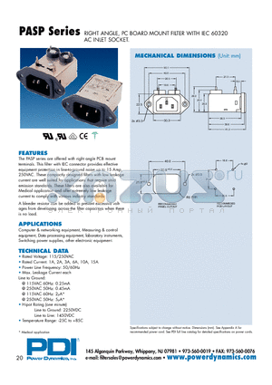 PASP01Q-00-1K datasheet - RIGHT ANGLE, PC BOARD MOUNT FILTER WITH IEC 60320 AC INLET SOCKET.