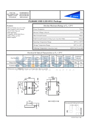 PL00600-WCY01 datasheet - SMD LED 0911 Package