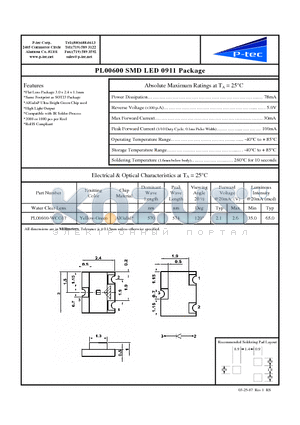 PL00600-WCG17 datasheet - SMD LED 0911 Package