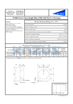 PL008-WCB19Z datasheet - Ultra Bright Blue SMD LED PLCC-2 Package