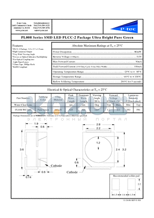 PL008-WCG43 datasheet - SMD LED PLCC-2 Package Ultra Bright Pure Green