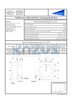 PL008-WCR12 datasheet - SMD LED PLCC-2 Package Hi-Eff Red