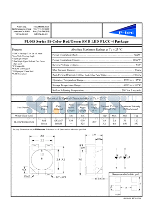 PL008-WCRG0521 datasheet - Bi-Color Red/Green SMD LED PLCC-4 Package