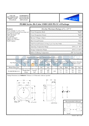 PL008-WCRG1213 datasheet - Bi-Color SMD LED PLCC-4 Package