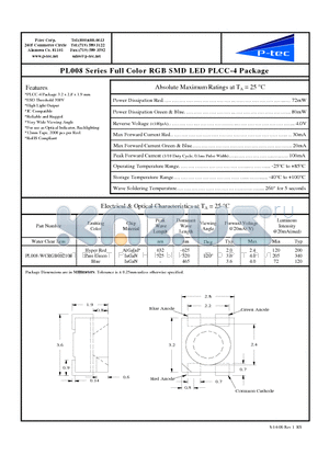 PL008-WCRGB092108 datasheet - Full Color RGB SMD LED PLCC-4 Package