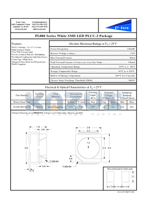 PL008-WCW13Z datasheet - White SMD LED PLCC-2 Package