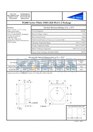 PL008-WCW24 datasheet - White SMD LED PLCC-2 Package