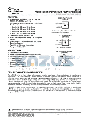 LM4040A10IDBZR datasheet - PRECISION MICROPOWER SHUNT VOLTAGE REFERENCE