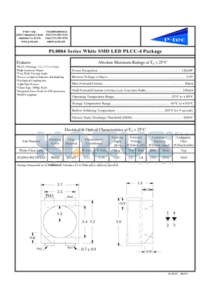 PL0084-WC2W24Z datasheet - White SMD LED PLCC-4 Package