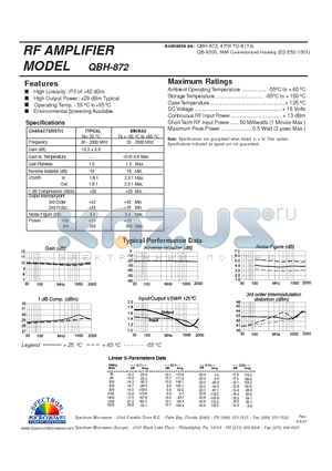 QBH-872 datasheet - RF AMPLIFIER