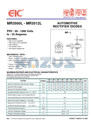 MR3500L datasheet - AUTOMOTIVE RECTIFIER DIODES