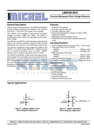 LM4040 datasheet - Precision Micropower Shunt Voltage Reference