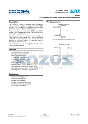 LM4040 datasheet - PRECISION MICROPOWER SHUNT VOLTAGE REFERENCES