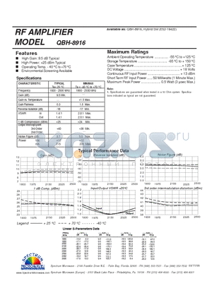 QBH-8916 datasheet - RF AMPLIFIER