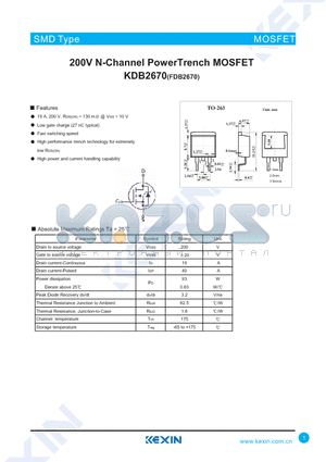 KDB2670 datasheet - 200V N-Channel PowerTrench MOSFET