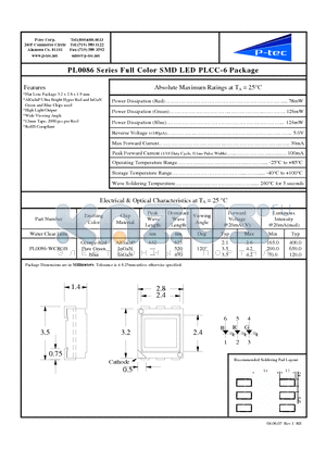 PL0086-WCRGB datasheet - Full Color SMD LED PLCC-6 Package