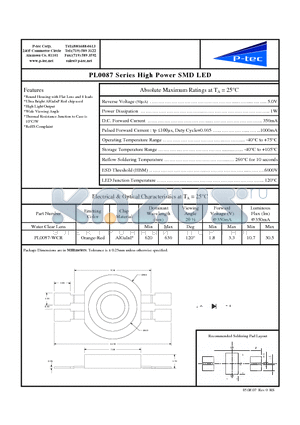 PL0087-WCR datasheet - High Power SMD LED