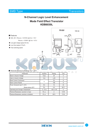 KDB6030L datasheet - N-Channel Logic Level Enhancement Mode Field Effect Transistor