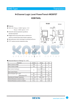 KDB7045L datasheet - N-Channel Logic Level PowerTrench MOSFET