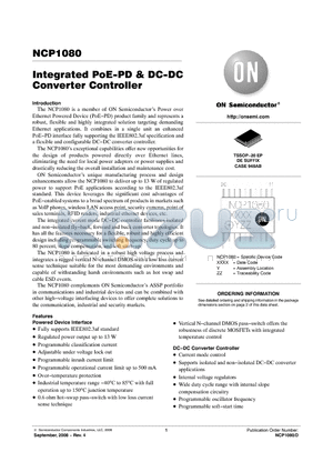 NCP1080DER2G datasheet - Integrated PoE-PD & DC-DC Converter Controller