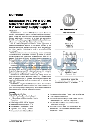 NCP1082 datasheet - Integrated PoE-PD & DC-DC Converter Controller with 9V Auxiliary Supply Support