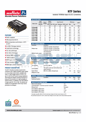 KDC_NTF datasheet - Isolated 1W Wide Input DC/DC Converters