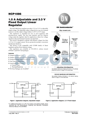 NCP1086D2T-ADJ datasheet - 1.5 A Adjustable and 3.3 V Fixed Output Linear Regulator