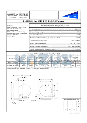 PL008R-WCW13Z datasheet - SMD LED PLCC-2 Package