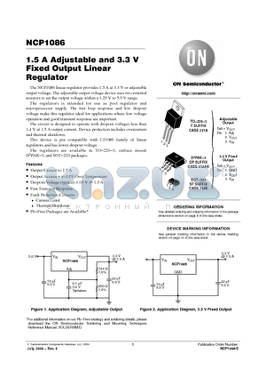 NCP1086D2T-33R4 datasheet - 1.5 A Adjustable and 3.3 V Fixed Output Linear Regulator