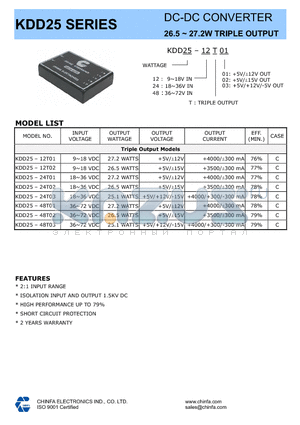 KDD25-12T02 datasheet - DC-DC CONVERTER