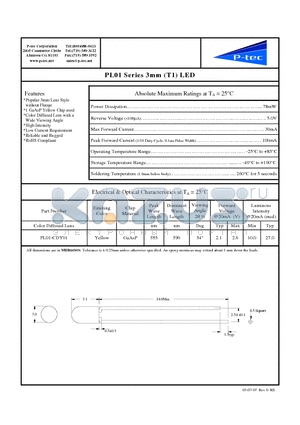 PL01-CDY01 datasheet - 3mm (T1) LED