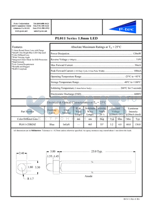 PL011-CDB20Z datasheet - PL011 Series 1.8mm LED