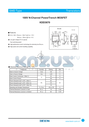 KDD3670 datasheet - 100V N-Channel PowerTrench MOSFET