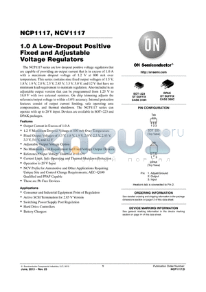 NCP1117DT12G datasheet - 1.0 A Low-Dropout Positive Fixed and Adjustable Voltage Regulators