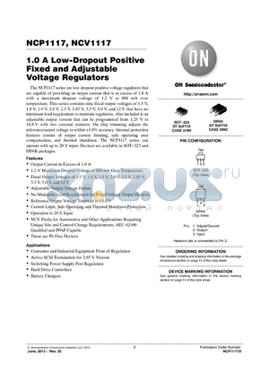 NCP1117DT12RKG datasheet - 1.0 A Low-Dropout Positive Fixed and Adjustable Voltage Regulators