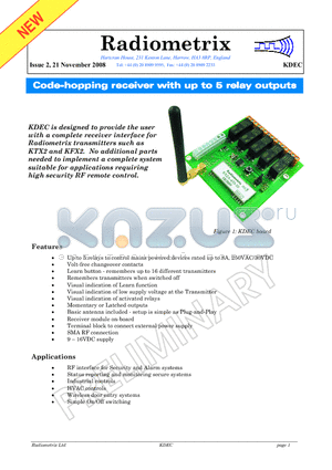 KDEC datasheet - Code-hopping receiver with up to 5 relay outputs
