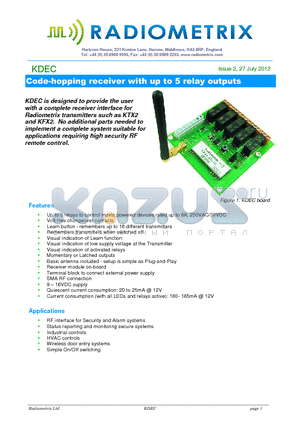 KDEC_12 datasheet - Code-hopping receiver with up to 5 relay outputs