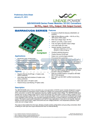 QBVW033A0B61-PHZ datasheet - QBVW033A0B Series Power Modules; DC-DC Converters