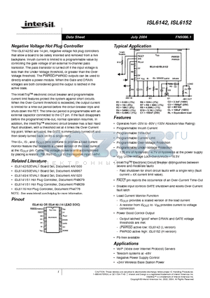 ISL6142IBZA datasheet - Negative Voltage Hot Plug Controller