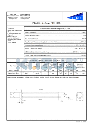 PL03G-WCB19Z datasheet - 3mm (T1) LED