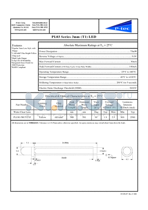 PL03G-WCY27Z datasheet - 3mm (T1) LED